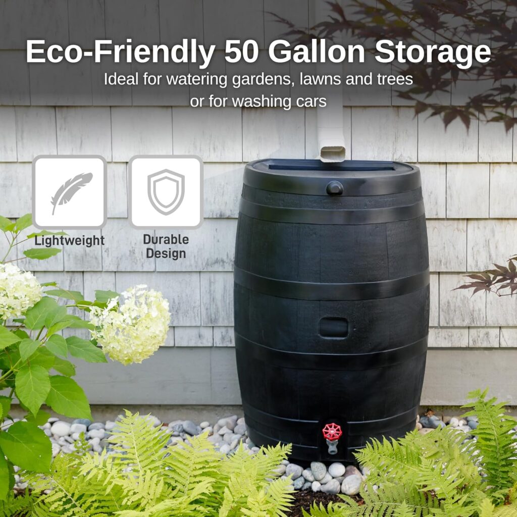 make an image a handsome farmer collecting rain water in his Best rainwater barrel for Garden.